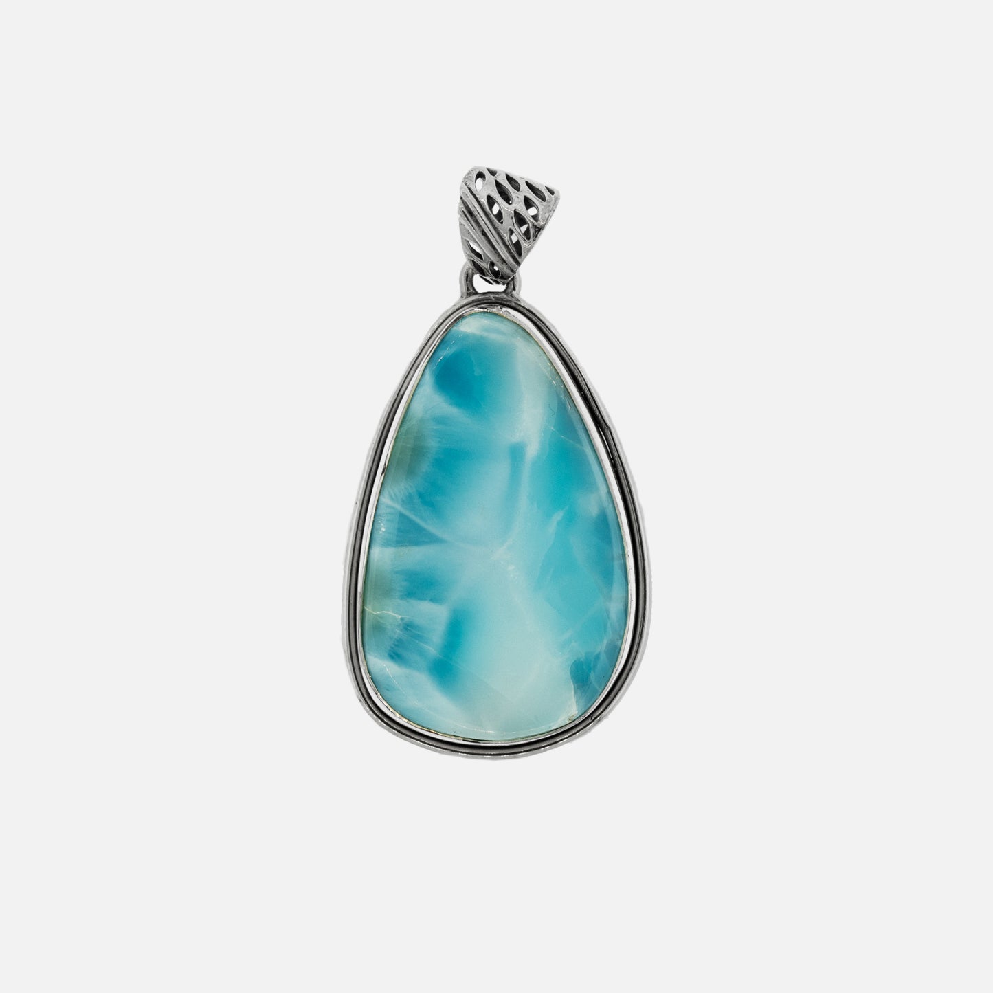 A Medium Larimar Pendant made by Super Silver, featuring a beautiful turquoise stone.