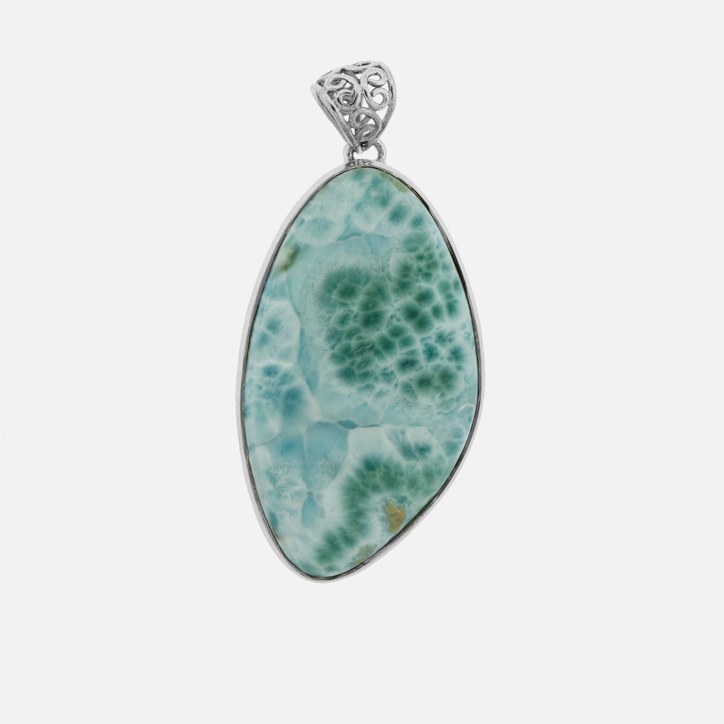 
                  
                    A Larger Larimar Pendant by Super Silver with a turquoise stone that stands out on a white background.
                  
                