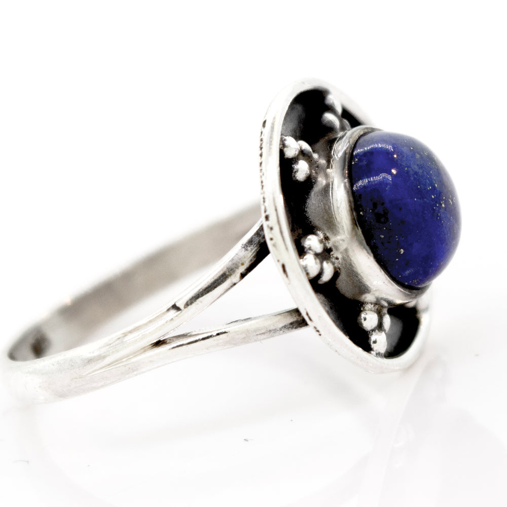 A Lapis Ring With Unique Oxidized Silver Design from Super Silver.