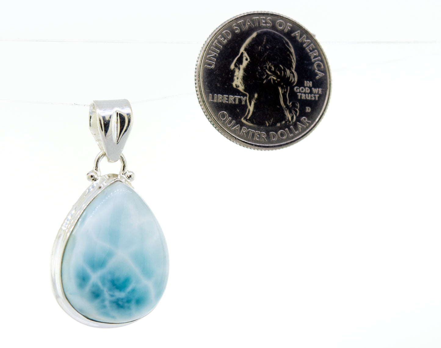 
                  
                    A stunning Super Silver sterling silver pendant with a Smaller Teardrop Larimar stone.
                  
                