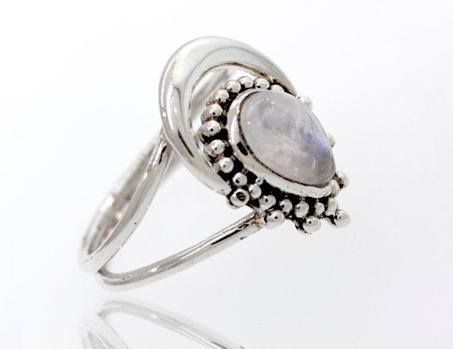 
                  
                    An elegant Online Only Exclusive Teardrop Moonstone Ring with a crescent moon design, available at our online store.
                  
                