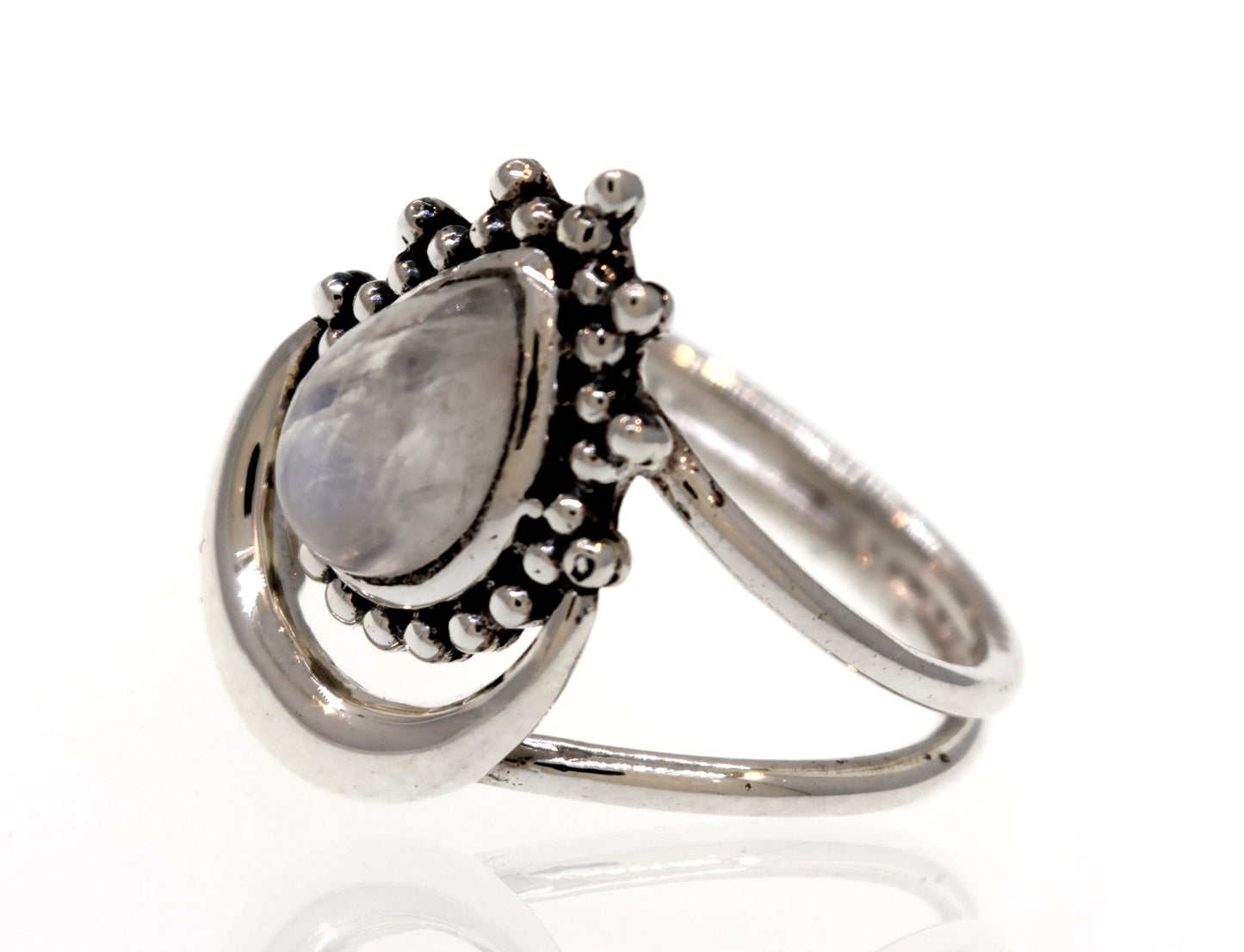Browse our online store for the Super Silver Online Only Exclusive Teardrop Moonstone Ring featuring a stunning crescent moon design.