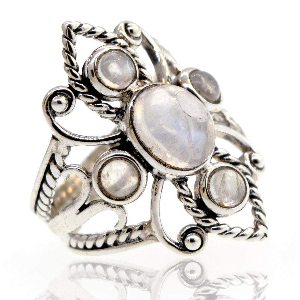 
                  
                    A Super Silver sterling silver ring with a Online Only Exclusive Moonstone Ring in the center is available at our online store.
                  
                