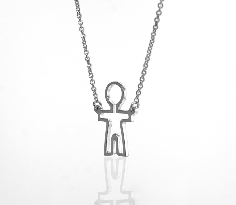 A Little Man Necklace from Super Silver, with a small figure representing humanity.