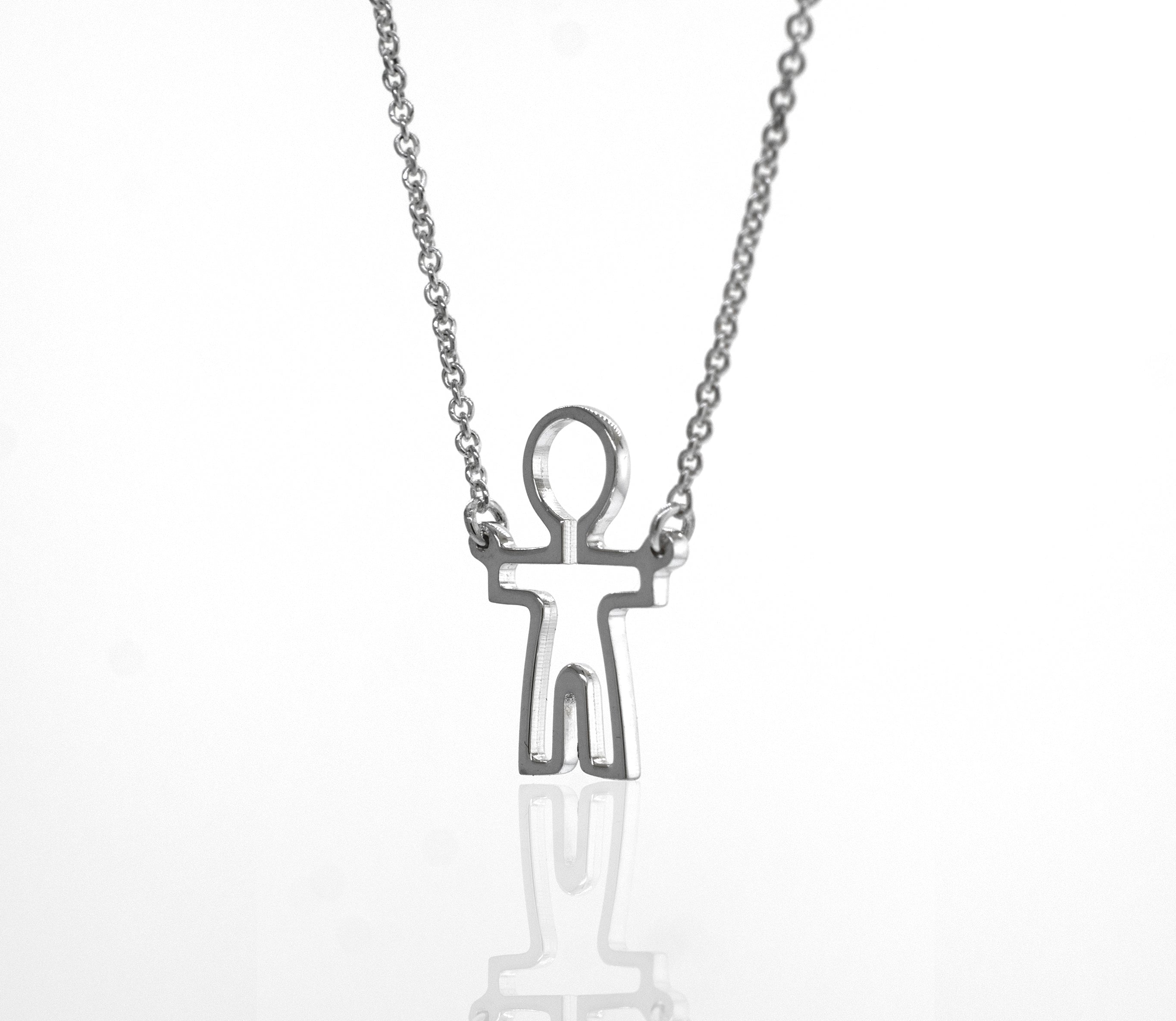 A Little Man Necklace from Super Silver, with a small figure representing humanity.