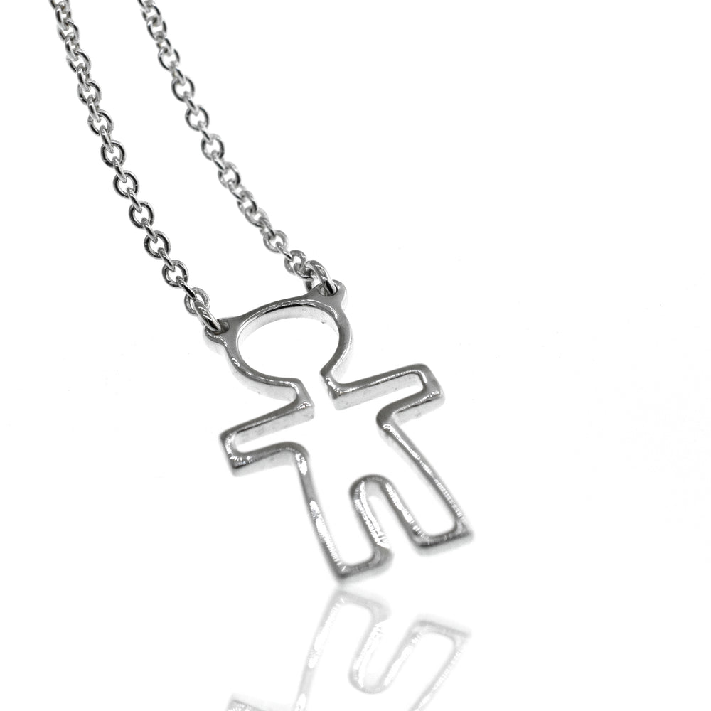A Super Silver Little Woman Necklace with a small figure representing love and humanity.