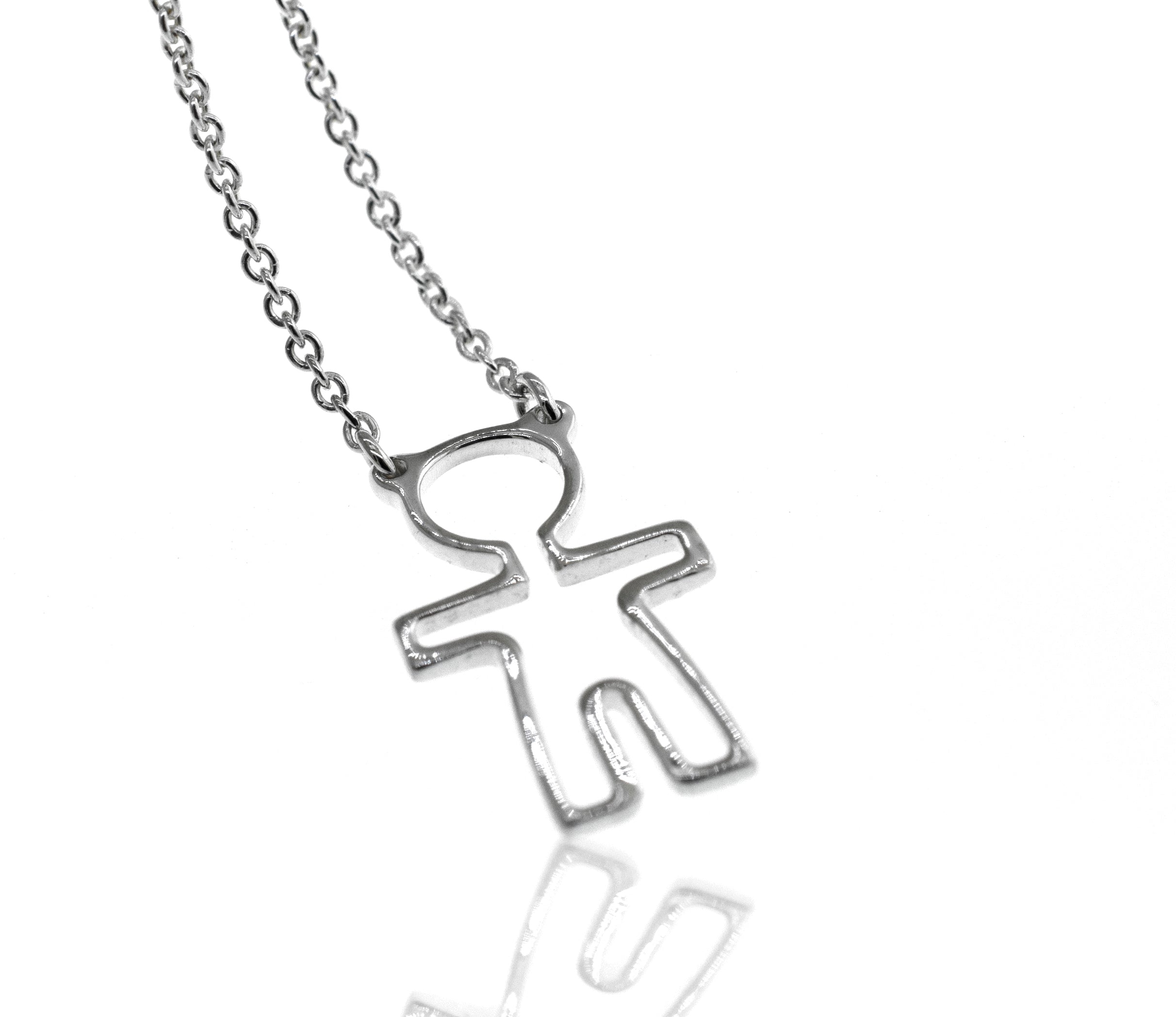 A Super Silver Little Woman Necklace with a small figure representing love and humanity.