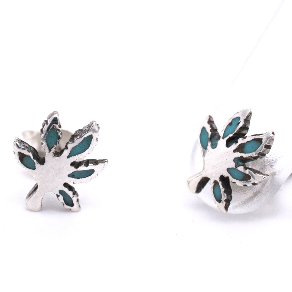A pair of Super Silver Turquoise Leaf Studs.