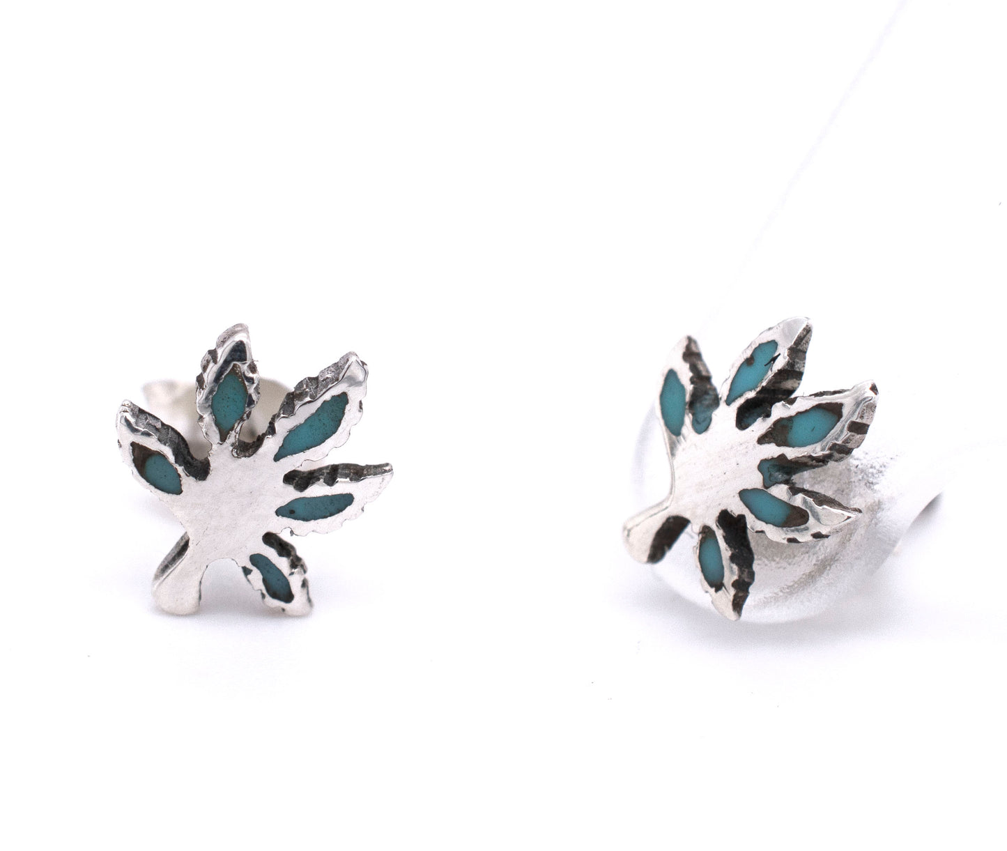A pair of Super Silver Turquoise Leaf Studs.