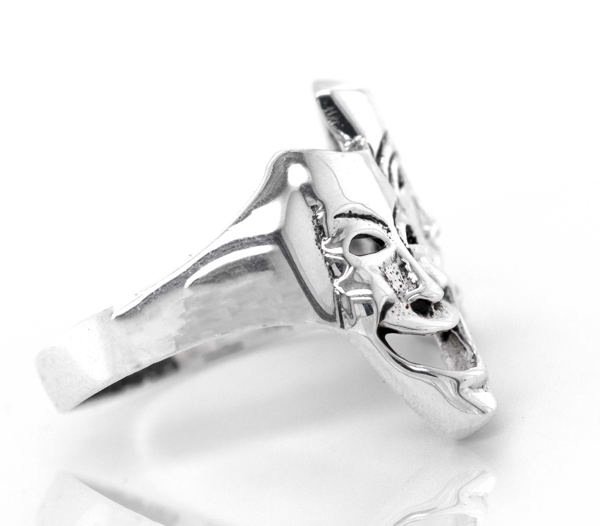 A Theater Masks Ring by Super Silver, featuring a comedy/tragedy mask face.