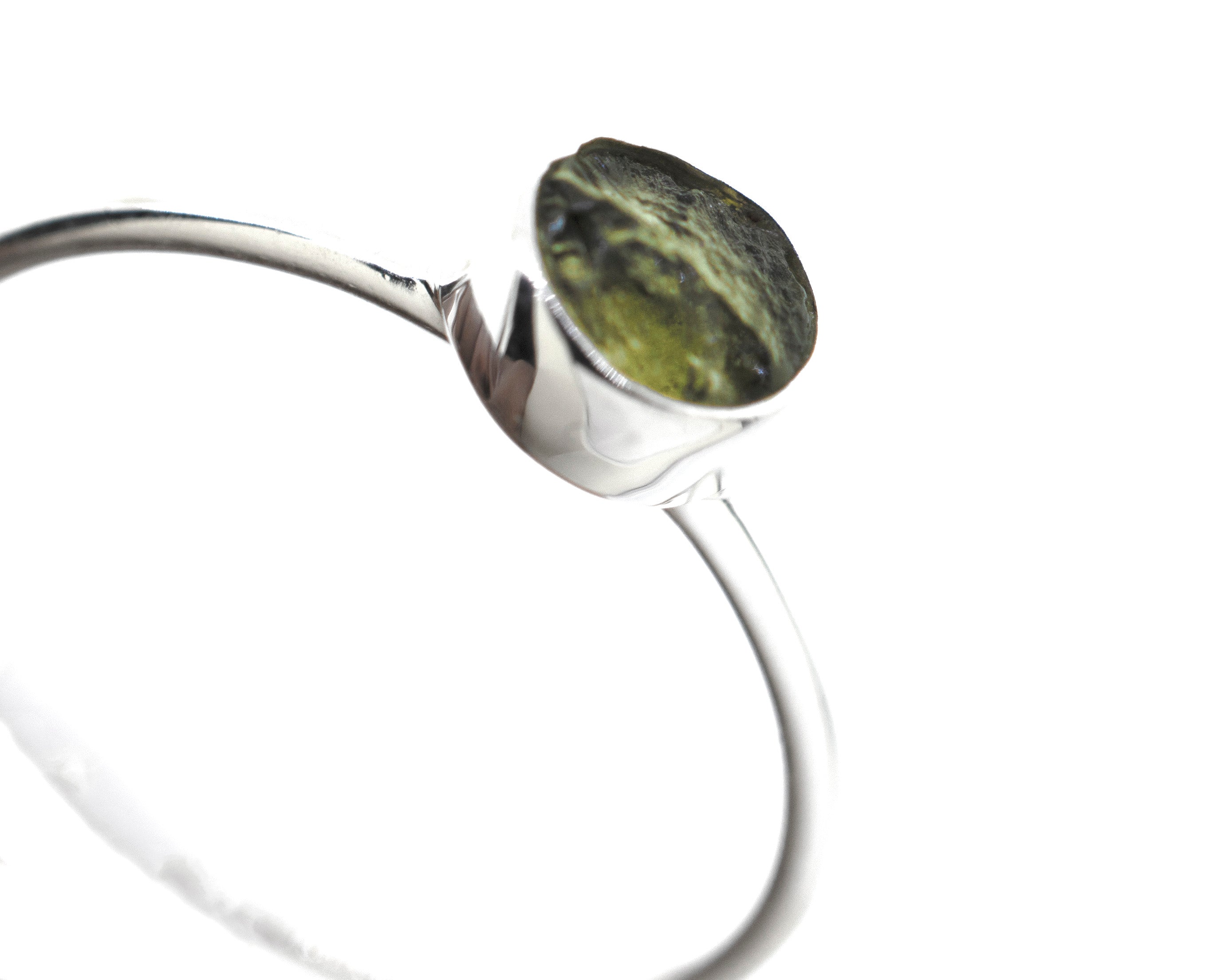 A Super Silver Raw Moldavite Ring.