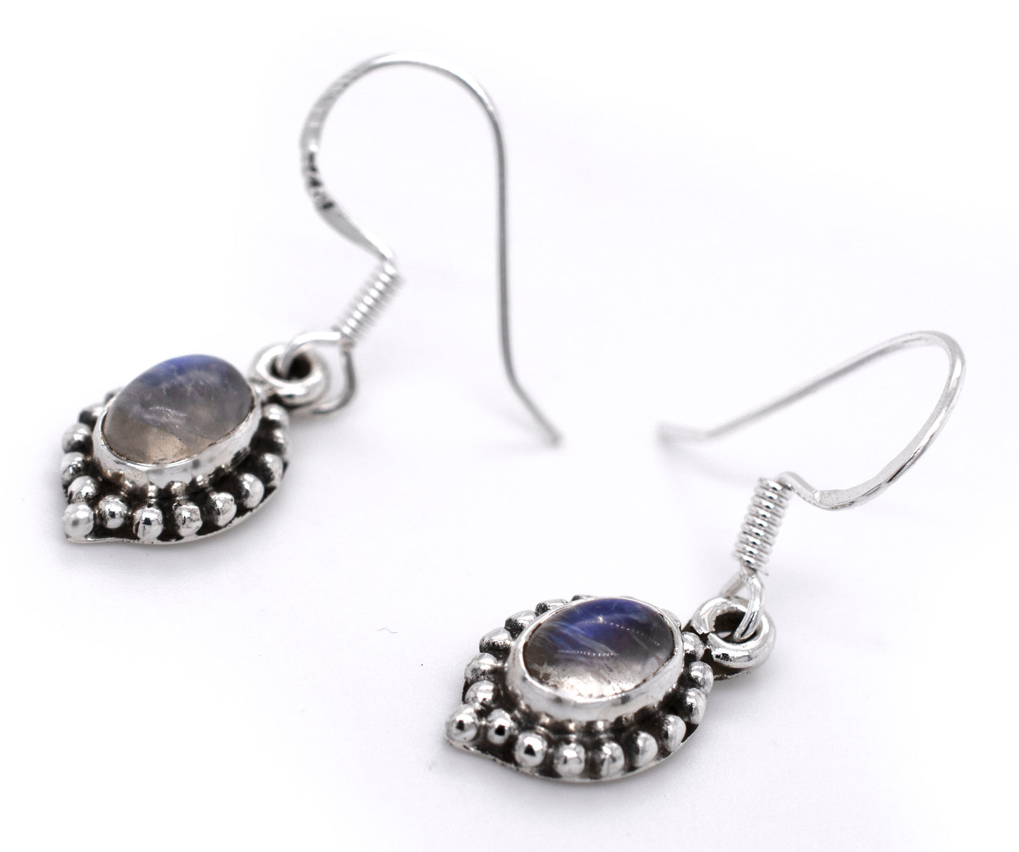 A pair of Dainty Moonstone Earrings With Beaded Border from Super Silver.