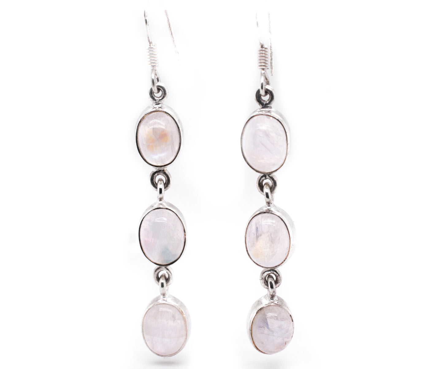 Super Silver's Radiant Long Earrings with Three Moonstones are made of .925 Sterling Silver.
