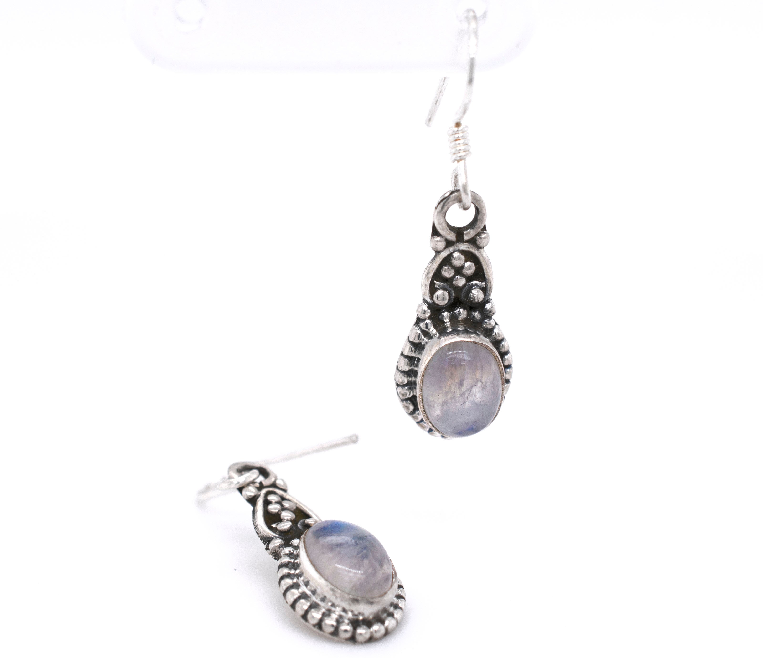 Order Now Solitaire Rainbow Moonstone Dangling Earrings At Cheap Price