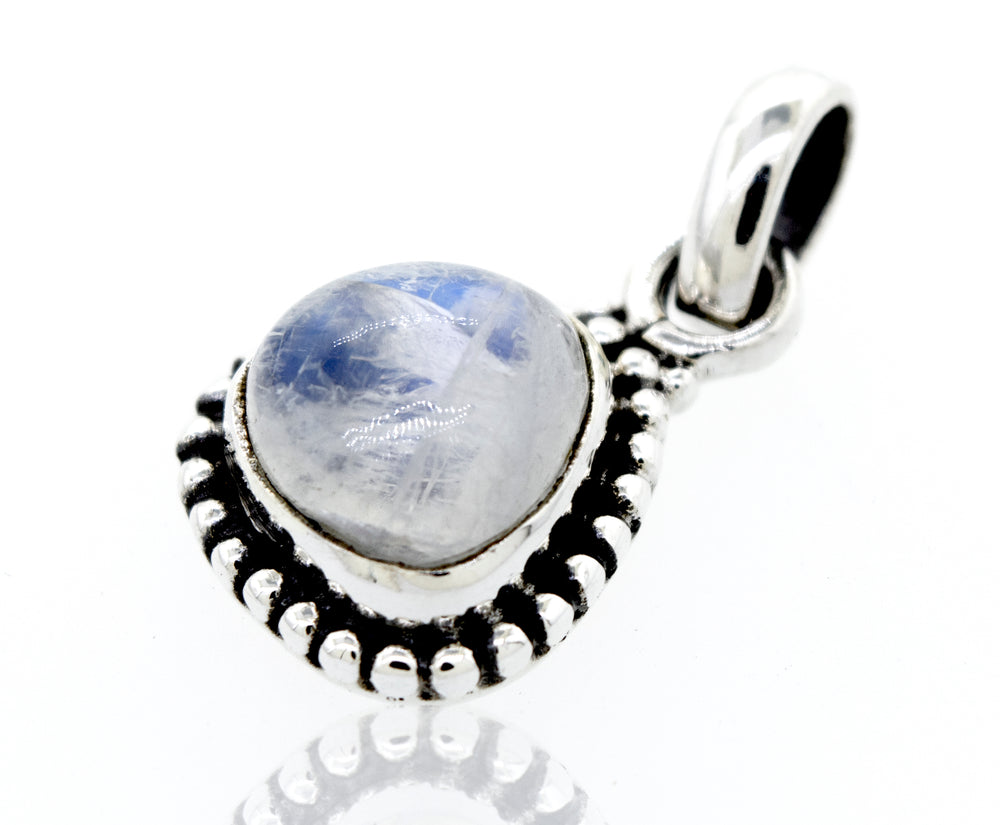 A Beautiful Triangular Shape Moonstone Pendant With Beads Design adorned with a mesmerizing blue moonstone by Super Silver.