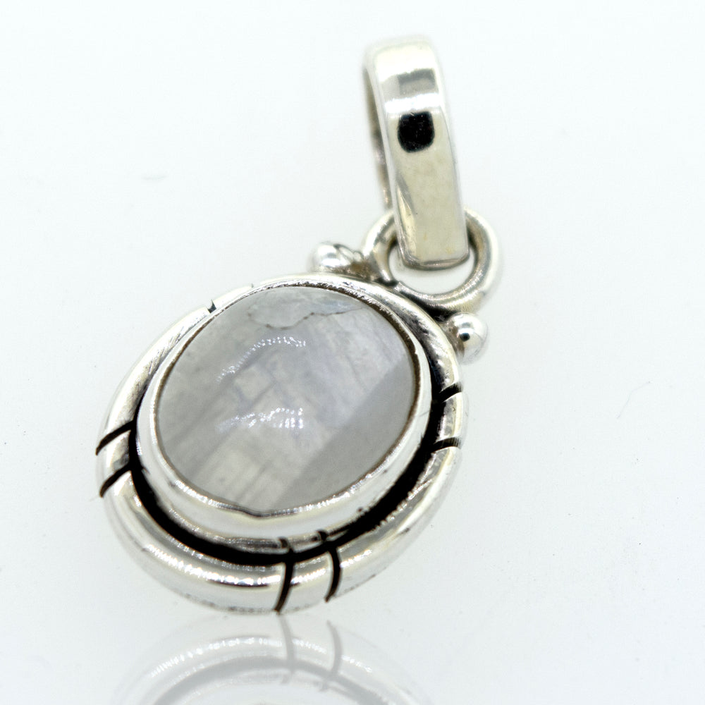 A Super Silver Simple And Elegant Oval Moonstone Pendant, perfect for an everyday outfit.