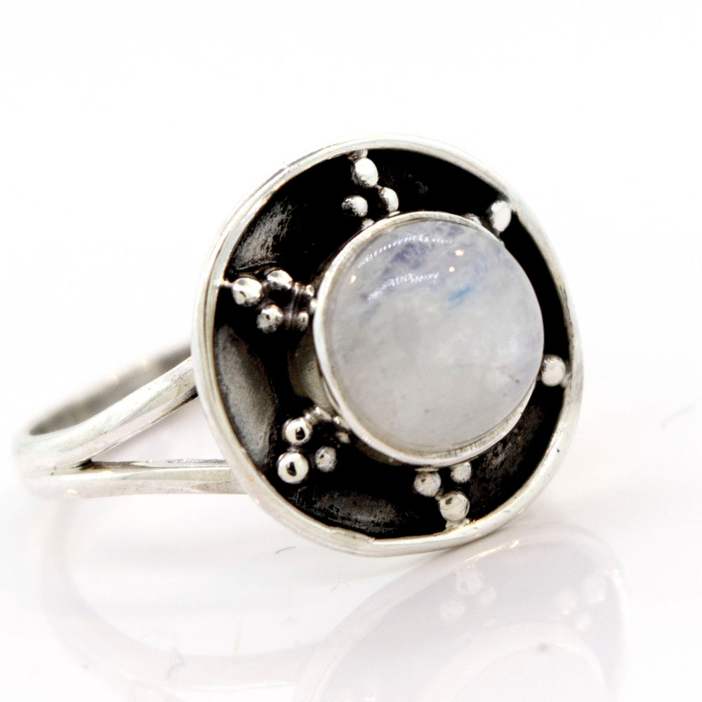 
                  
                    A Super Silver Moonstone Ring With Unique Oxidized Silver Design.
                  
                