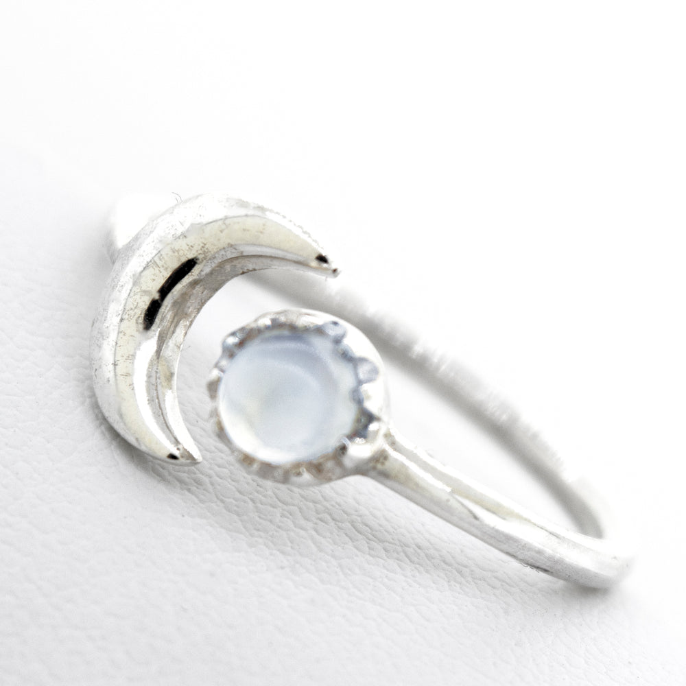 A Super Silver sterling silver ring with the Online Exclusive Adjustable Moonstone Ring With Moon Design on it.