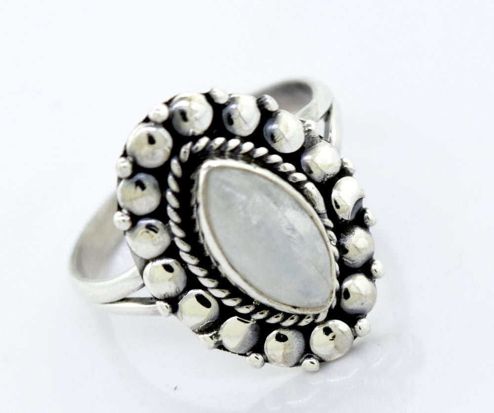 A Super Silver Marquise Shaped Vibrant Moonstone Ring.