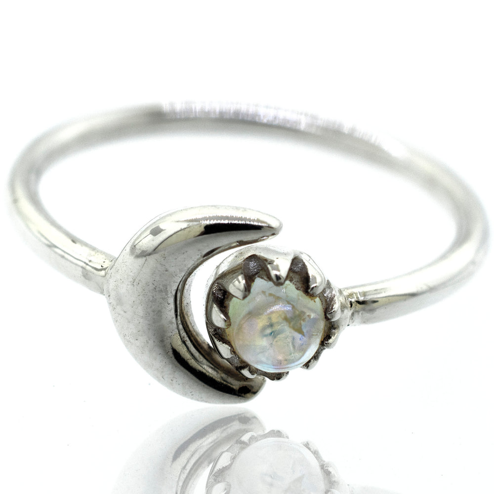 
                  
                    A Super Silver Moonstone Ring with a crescent moon design.
                  
                