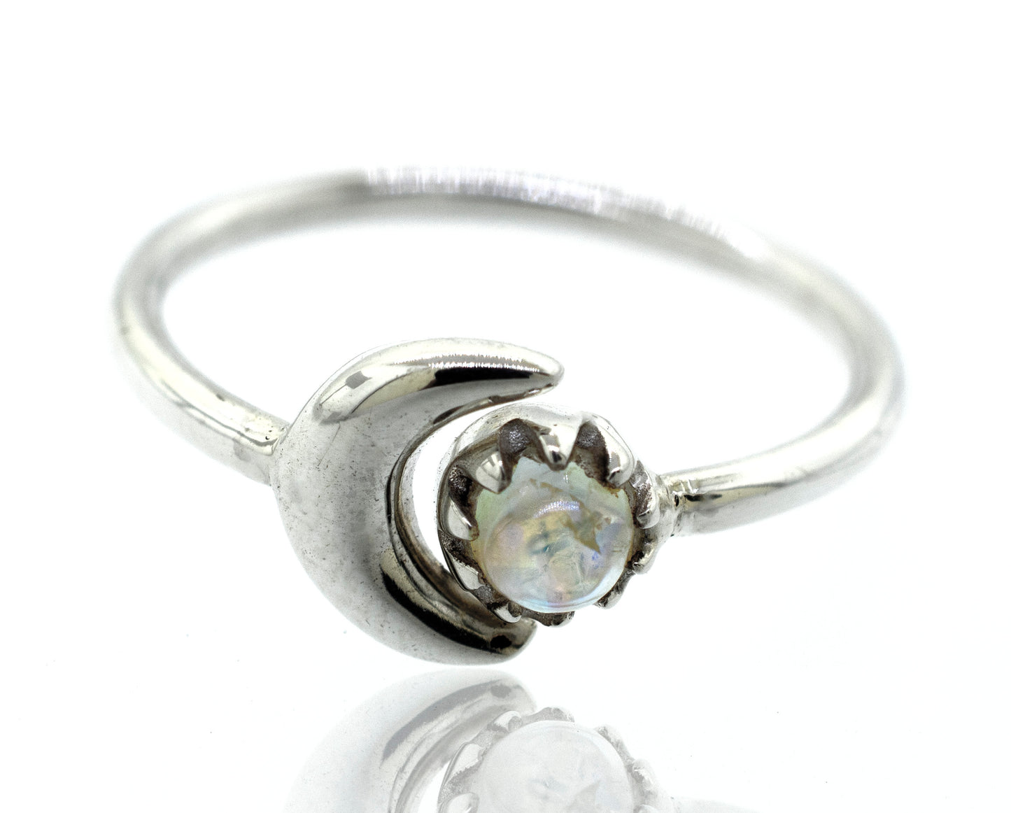 
                  
                    A Super Silver Moonstone Ring with a crescent moon design.
                  
                