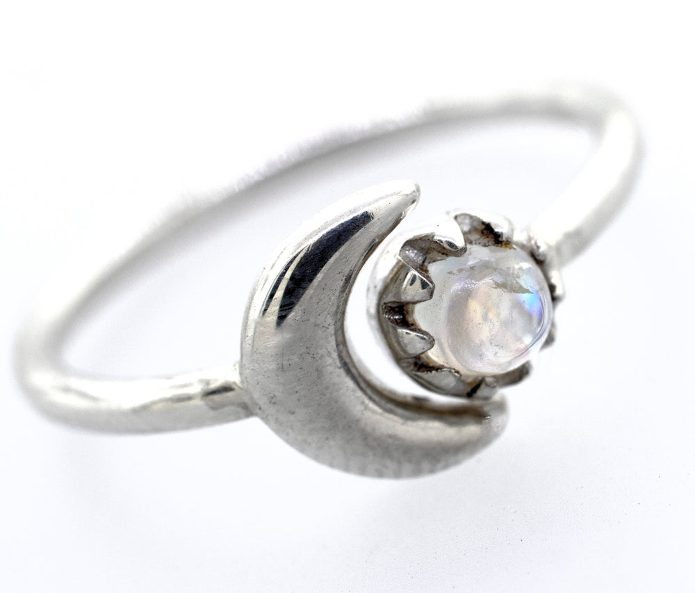 A Super Silver sterling silver ring with a crescent moon design and an Online Only Exclusive Moonstone stone.