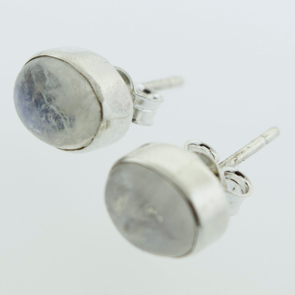 Beautiful Simple Oval Moonstone Studs with a blue stone that shine brilliantly from Super Silver.