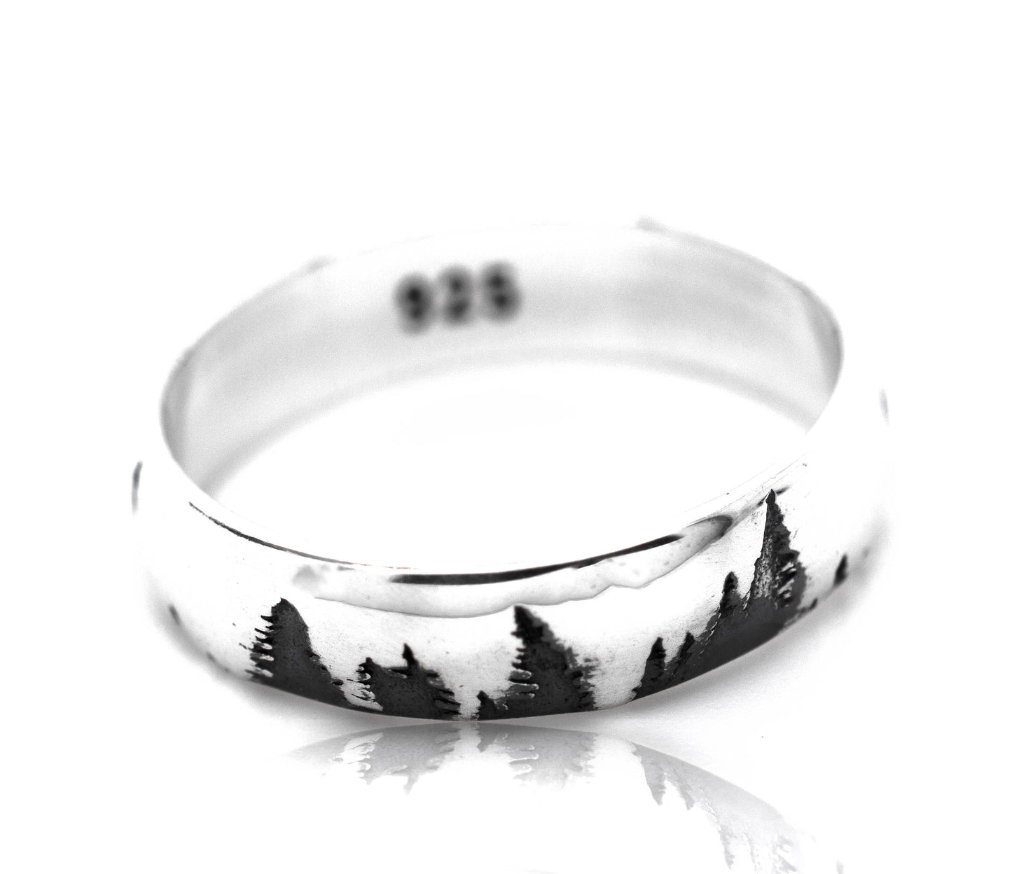 
                  
                    A Sleek Tree Band with a black and white image of pine trees, showcasing the beauty of nature.
                  
                