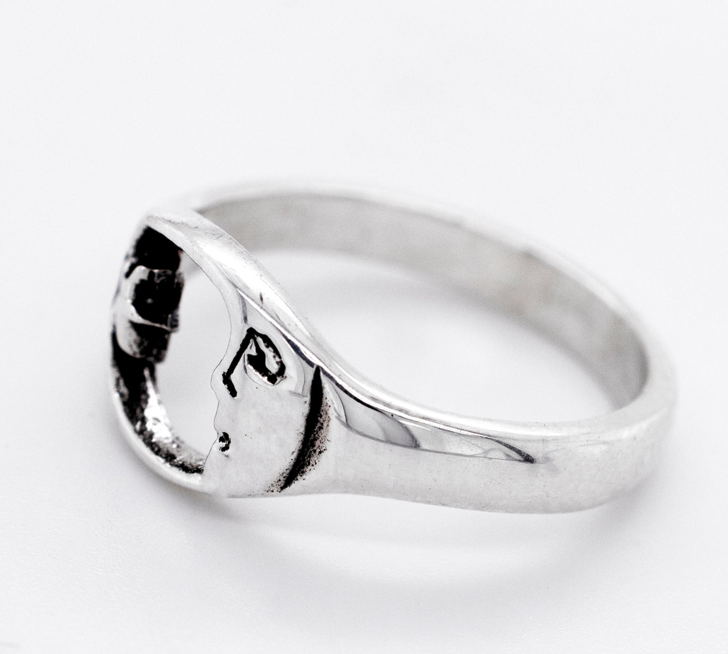 
                  
                    A Crescent Moon With Face And Star Ring, featuring a woman's face, with a simple design. Perfect for everyday wear.
                  
                
