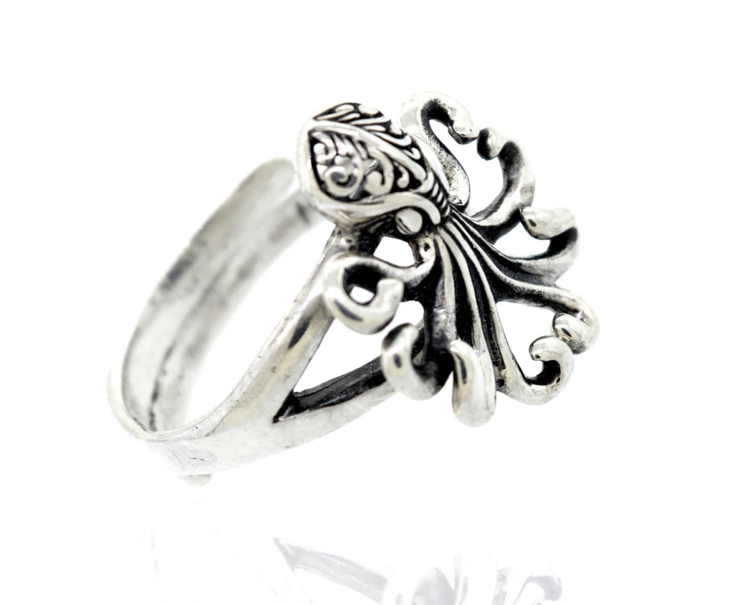 
                  
                    A handcrafted Super Silver Brilliant Octopus Ring.
                  
                