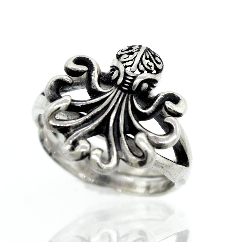 
                  
                    A Brilliant Octopus Ring in sterling silver by Super Silver.
                  
                
