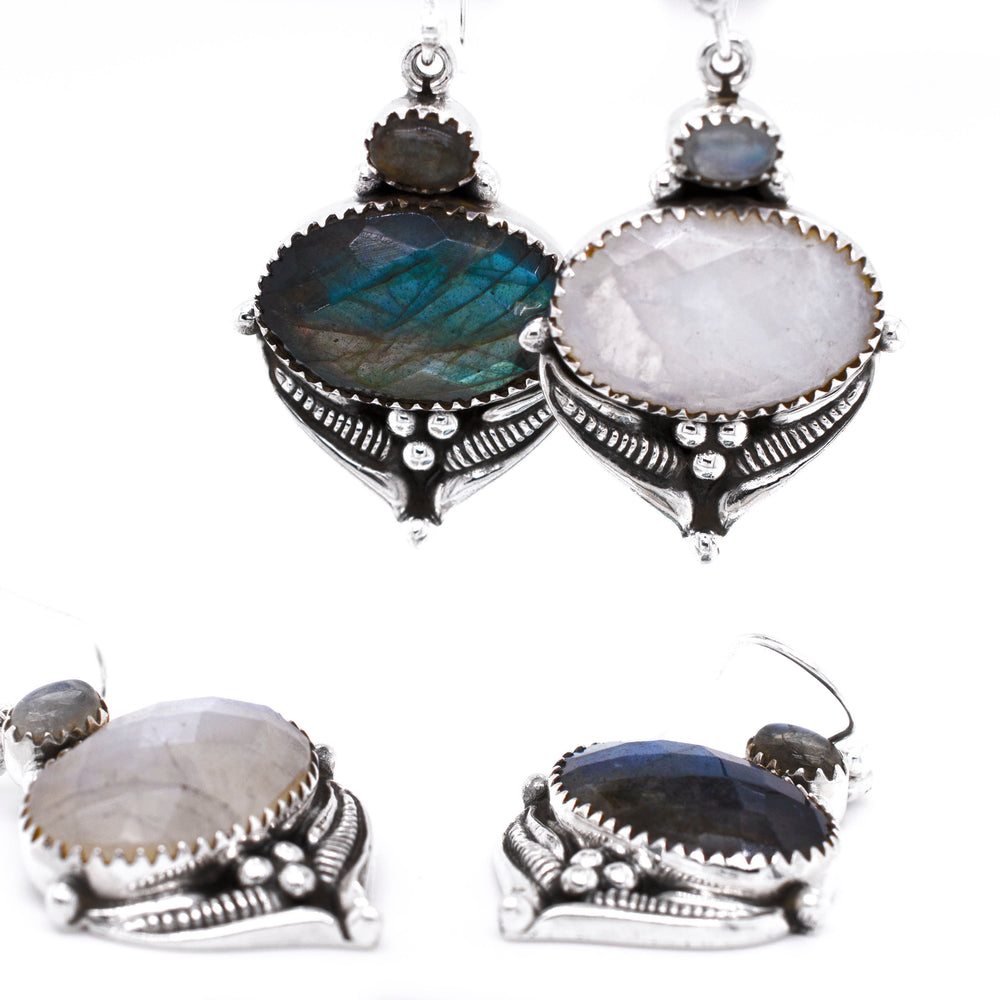 
                  
                    A pair of Spectacular Faceted Gemstone Earrings with labradorite stones by Super Silver.
                  
                