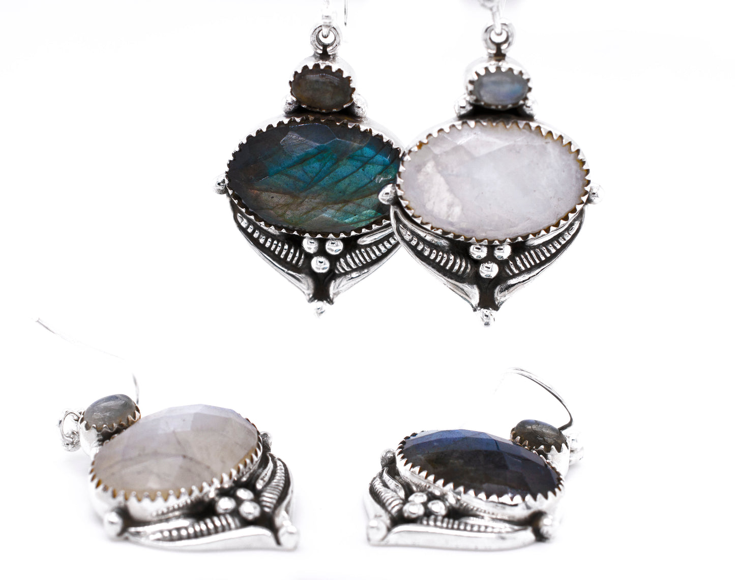 
                  
                    A pair of Spectacular Faceted Gemstone Earrings with labradorite stones by Super Silver.
                  
                