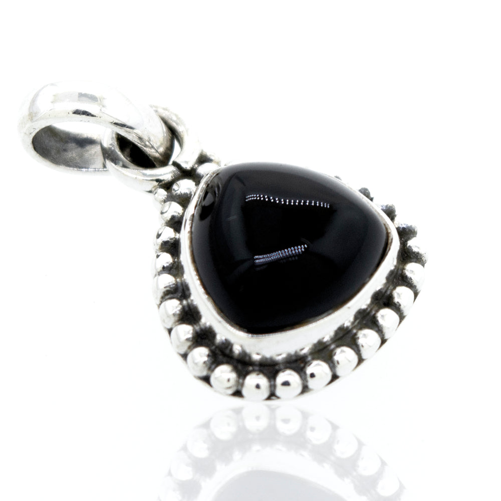 A Super Silver pendant featuring a Beautiful Triangular Shape Onyx Pendant With Beads Design.