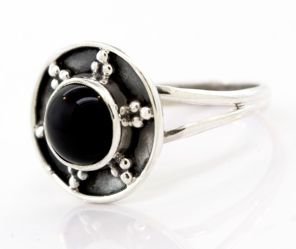 
                  
                    Onyx Ring With Unique Oxidized Silver Design
                  
                