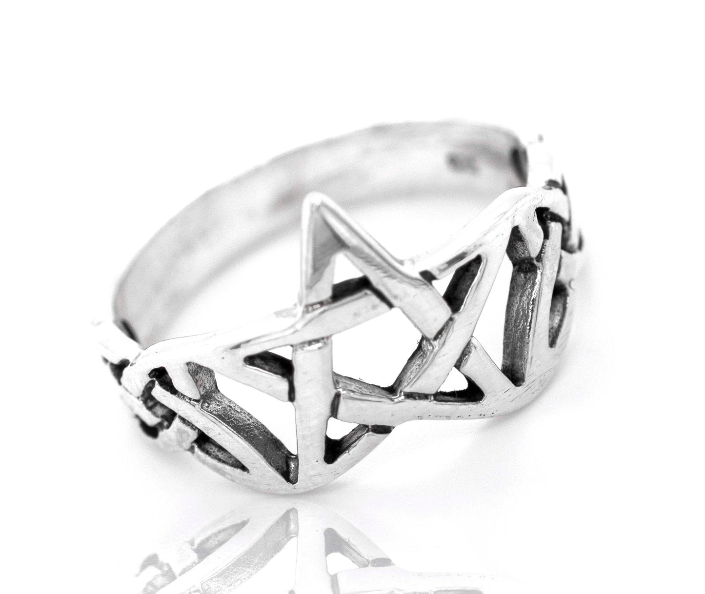 A silver Pentagram With Celtic Knot Design ring for men.