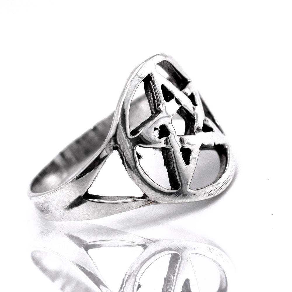 A silver men's Pentagram Ring adorned with a pentagram star.