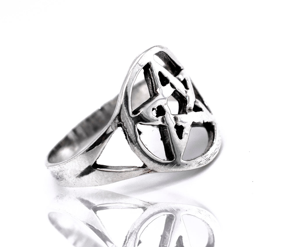 A silver men's Pentagram Ring adorned with a pentagram star.