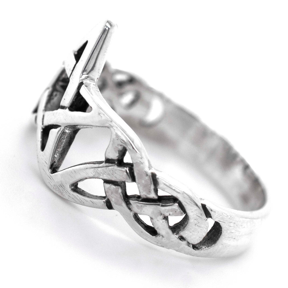 Pentagram With Celtic Knot Design ring in sterling silver.