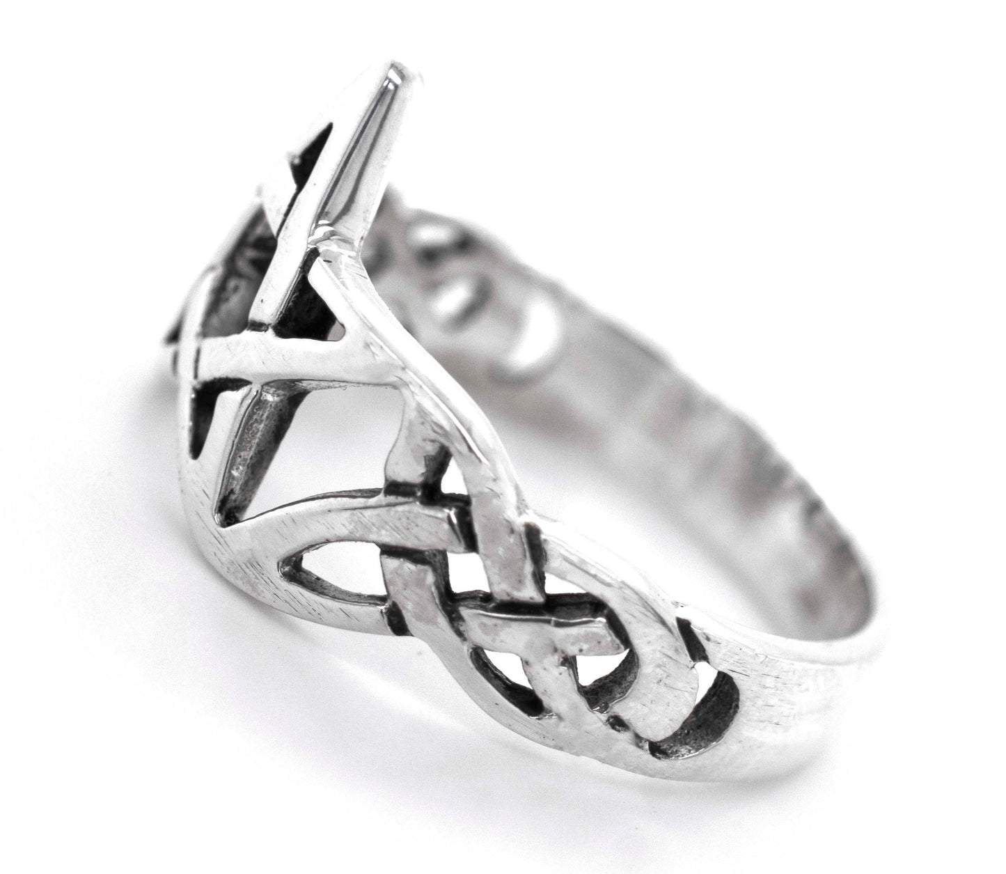 Pentagram With Celtic Knot Design ring in sterling silver.