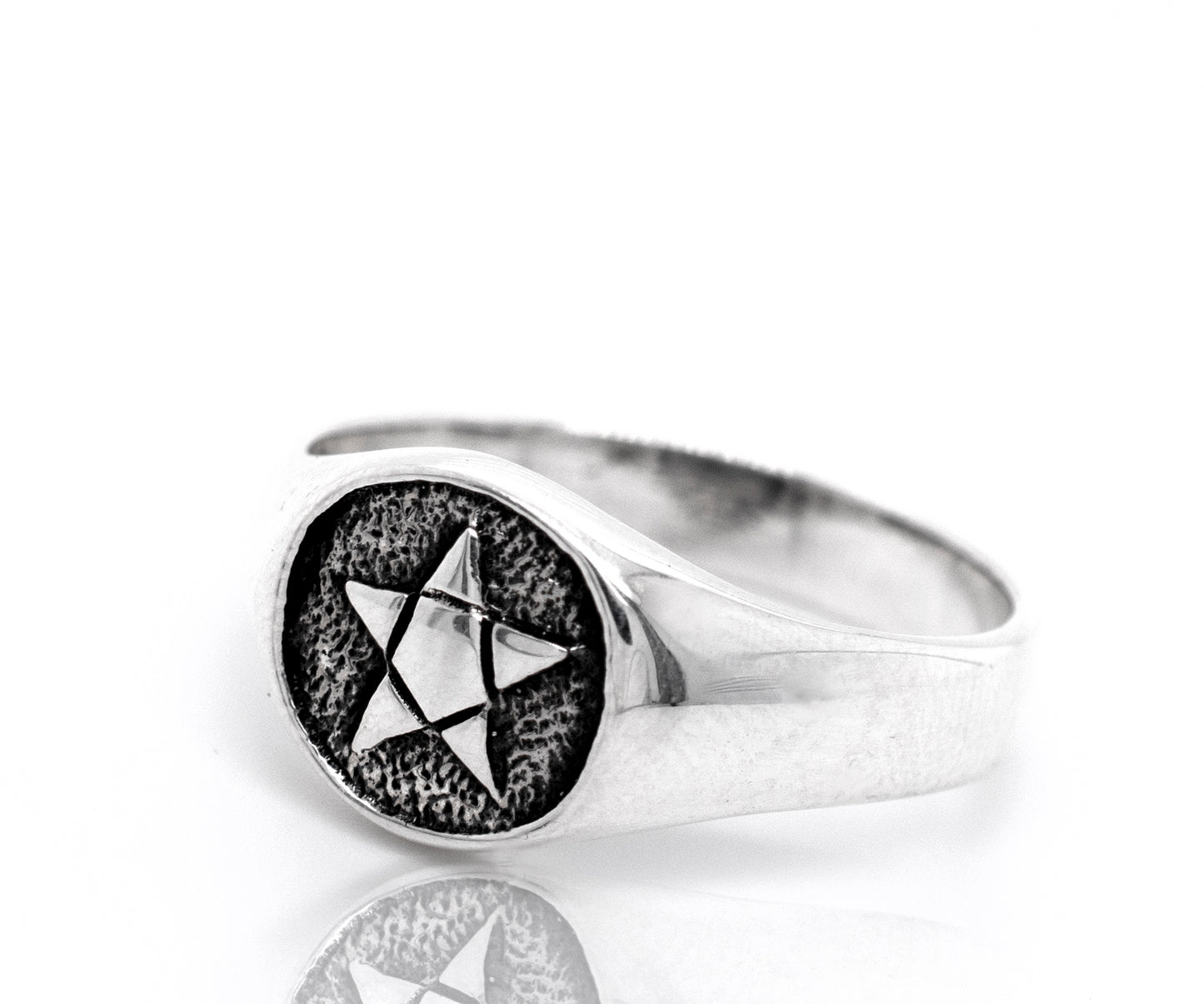 
                  
                    A sterling silver Pentagram Ring with a star on it.
                  
                