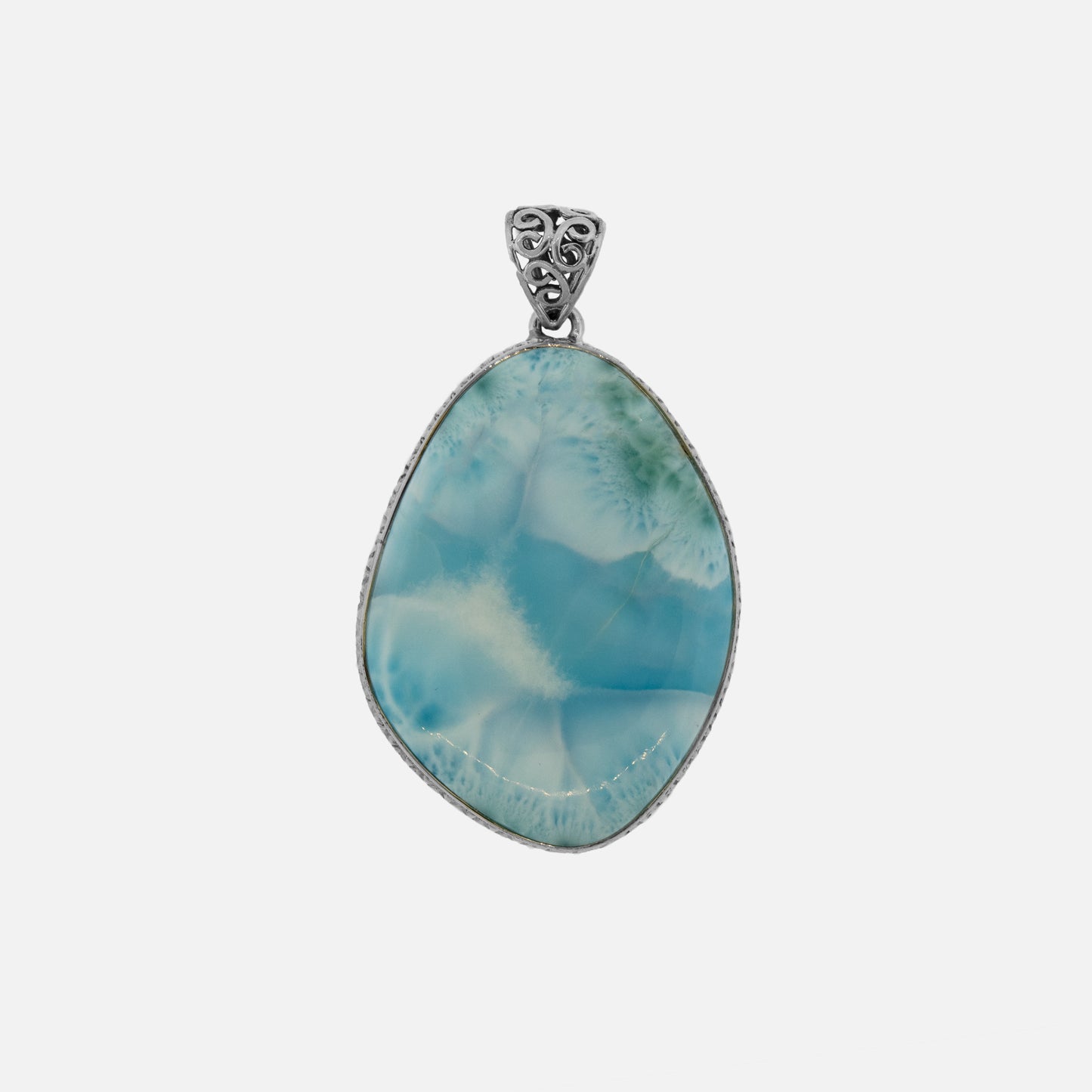 A Larger Larimar Pendant by Super Silver on a white background.