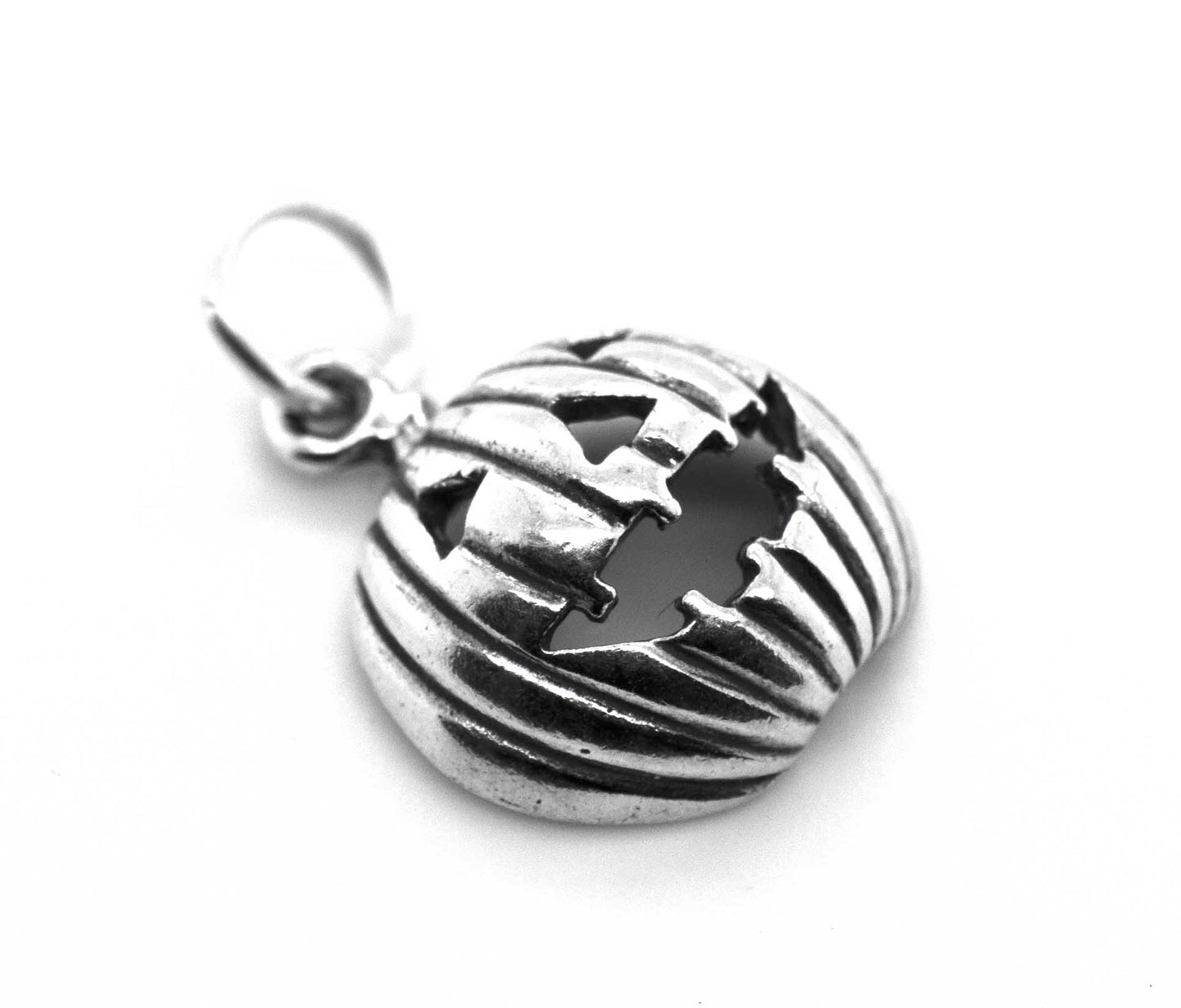Description: A silver pendant with a Grinning Jack O' Lantern Charm by Super Silver.