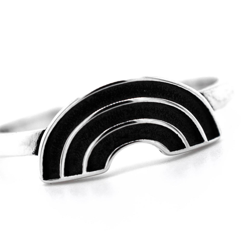 A captivating Super Silver Rainbow Ring, symbolizing love and friendship with its beautiful display of diversity in black and white.