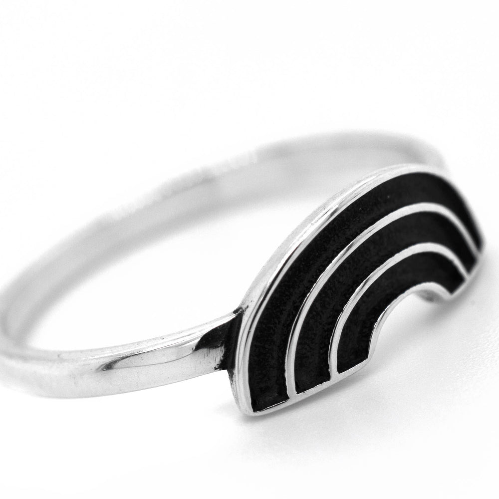 
                  
                    A Super Silver rainbow ring with black and white stripes, representing love and friendship through diversity.
                  
                