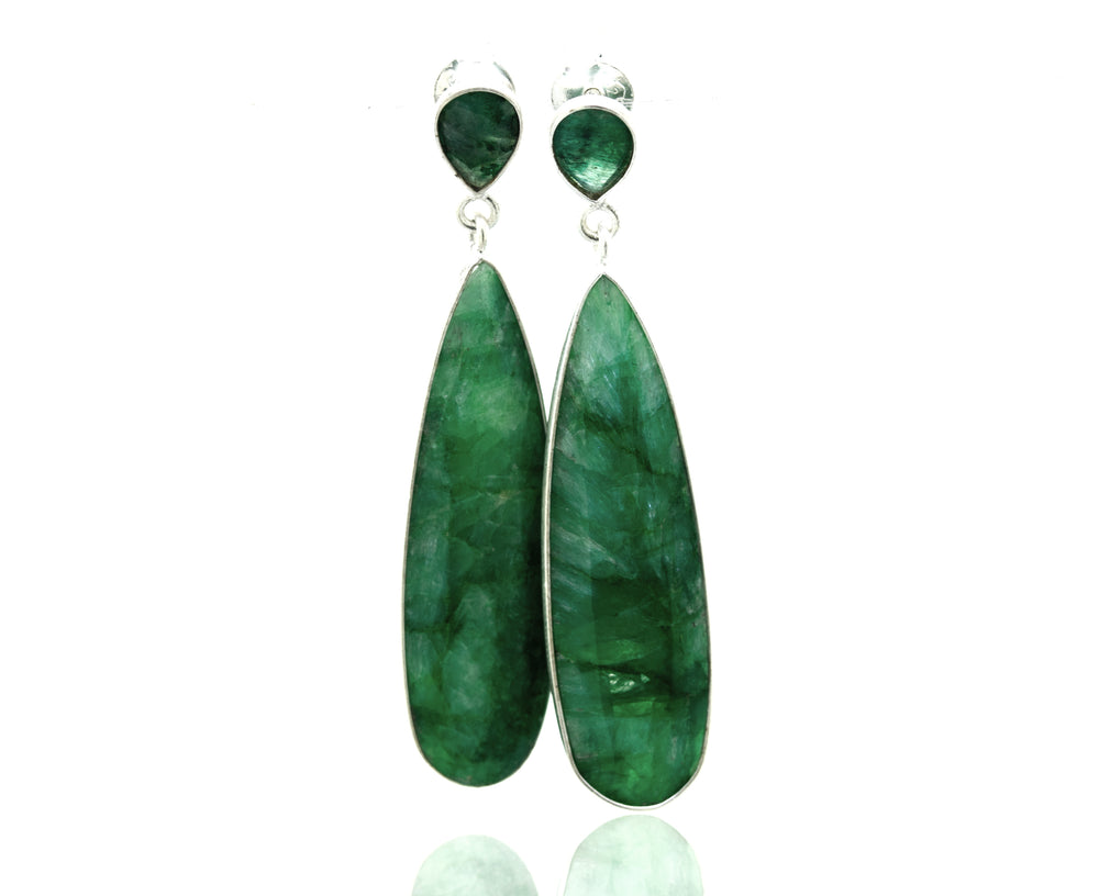 Super Silver's Vibrant Teardrop Shape Emerald Earrings.
