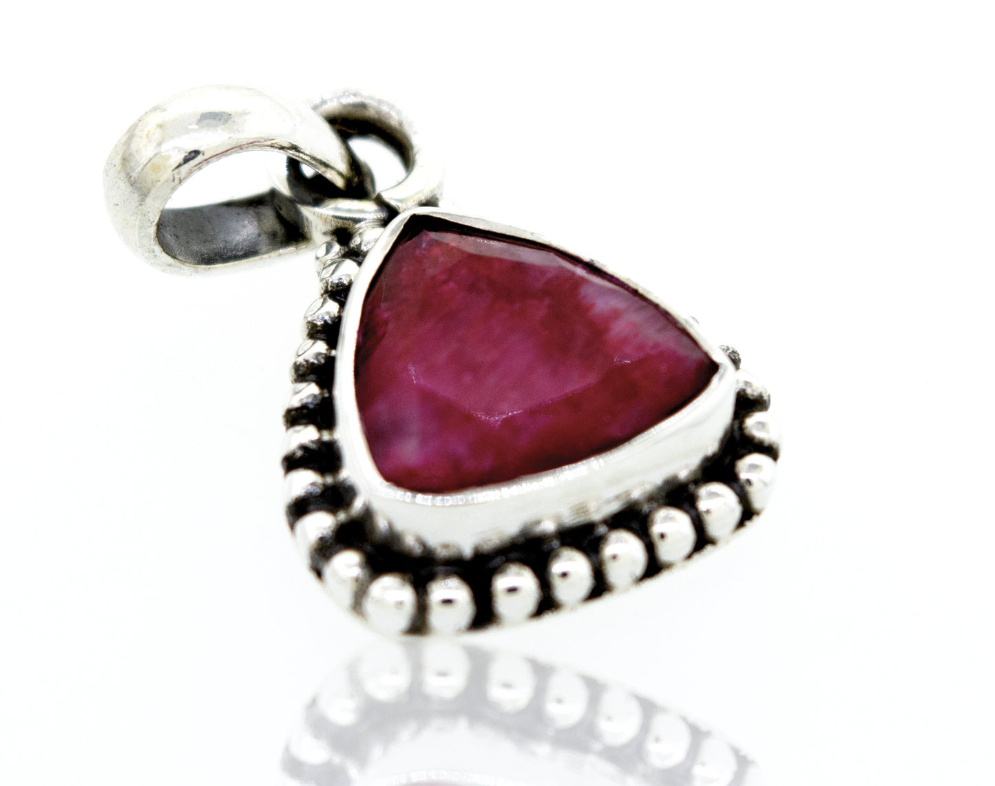 A Beautiful Triangular Shape Ruby Pendant With Beads Design by Super Silver.