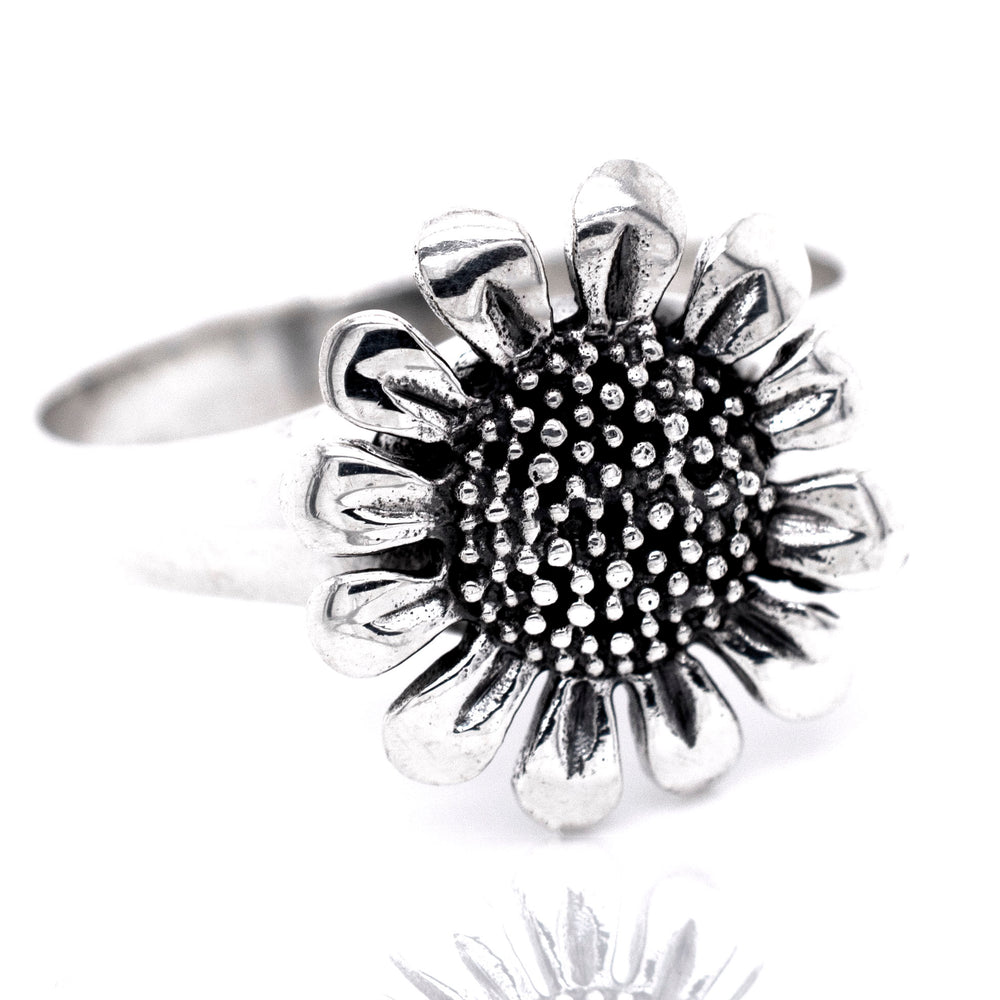 A boho-inspired Bright Sunflower Ring on a white background.