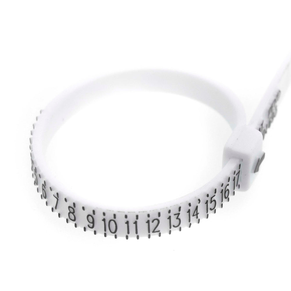 
                  
                    A Super Silver white plastic Ring Sizer on a white background for measuring ring size.
                  
                