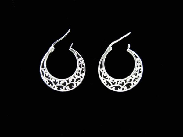A pair of Small Flowers Hoops Earrings from Super Silver with filigree designs.